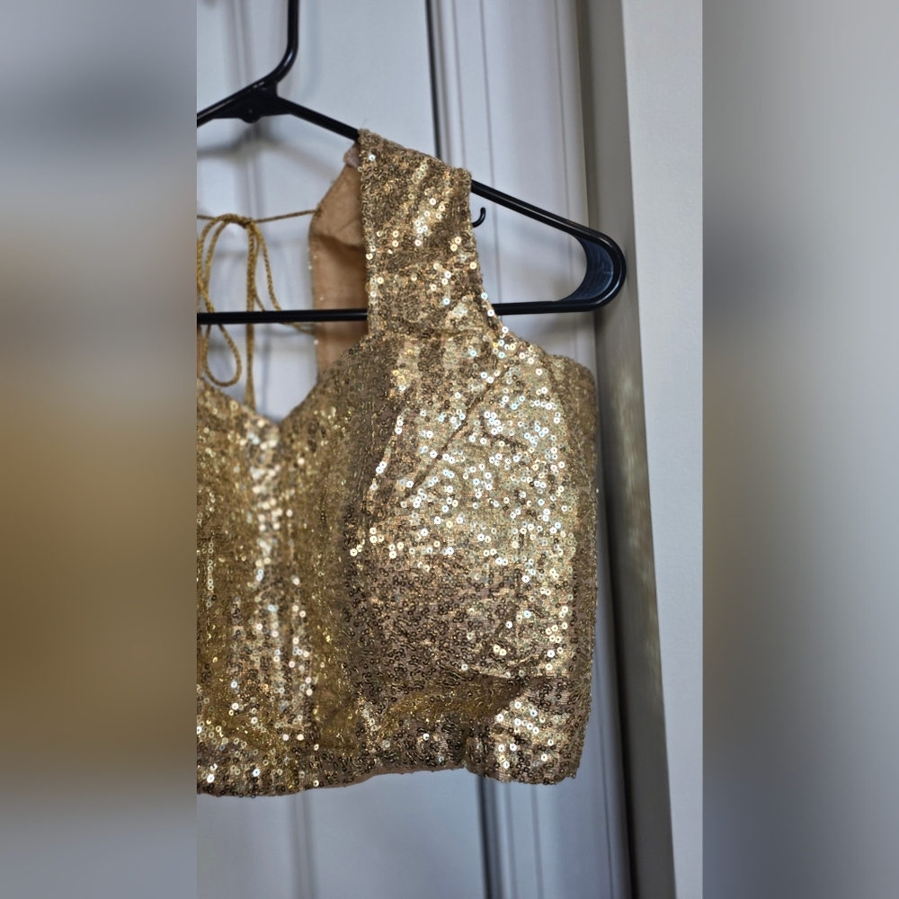Black Golden Sharmily Lehenga Choli Set with Sequin Blouse - Picture 11 of 14